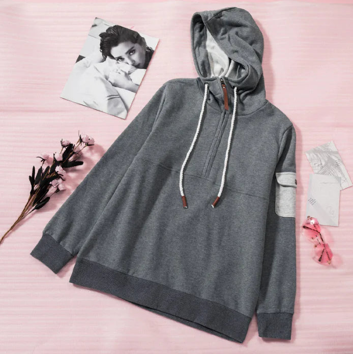 Women's Casual Long-sleeved Hooded Sweater in Pure Color