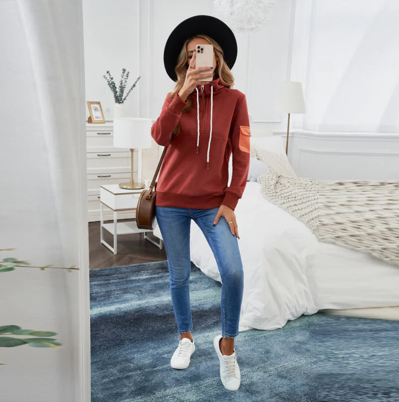 Women's Casual Long-sleeved Hooded Sweater in Pure Color