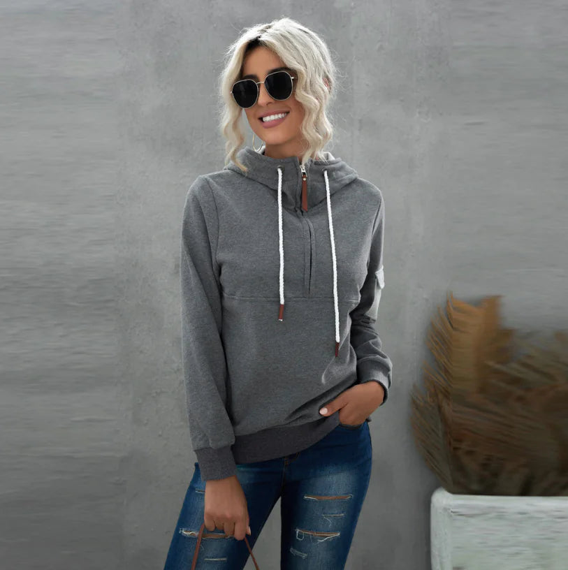 Women's Casual Long-sleeved Hooded Sweater in Pure Color